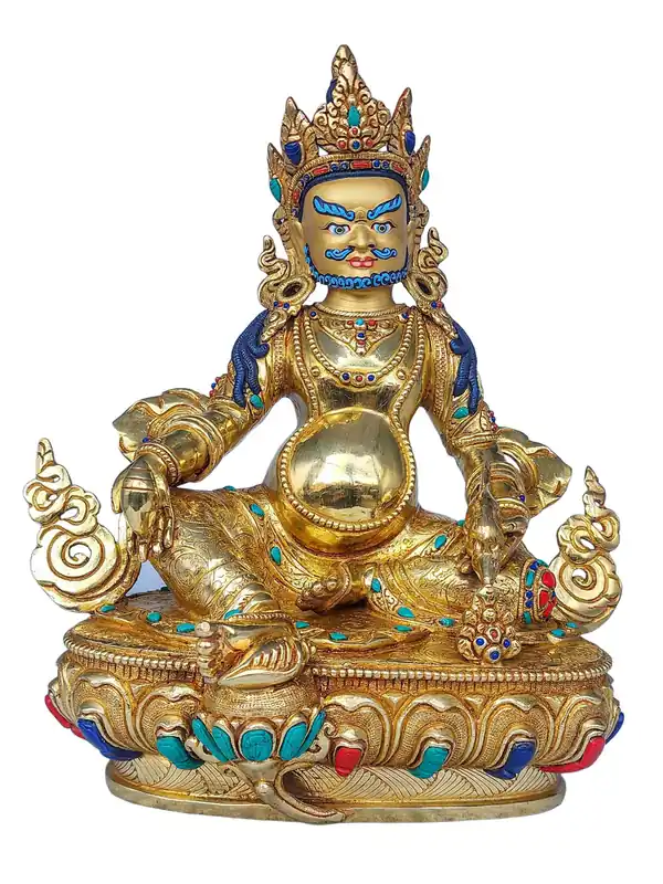 Statue de Jambhala Jaune – Cuivre avec Plaque d’Or
