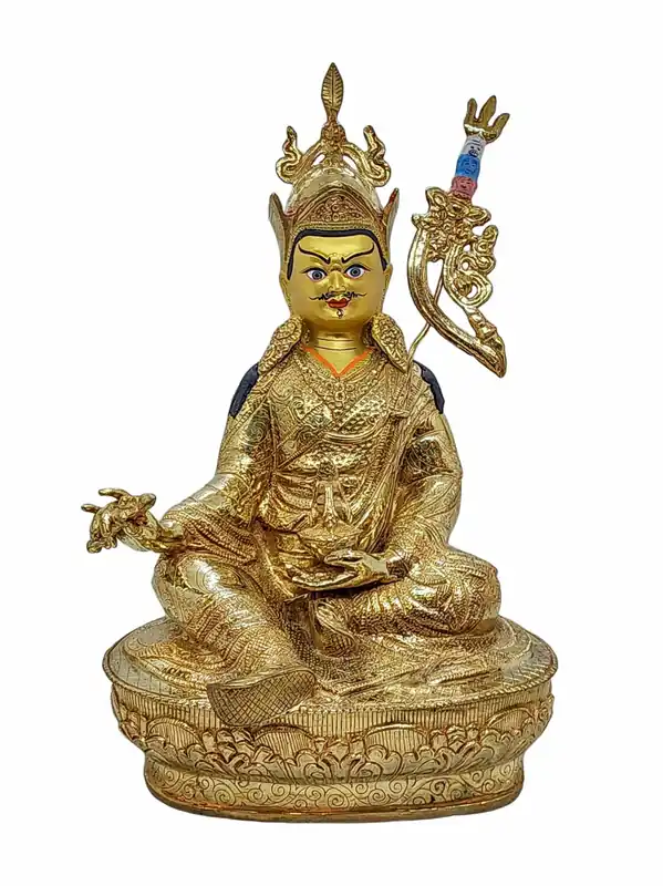 Statue bouddhique de Padmasambhava en acier doré à la main