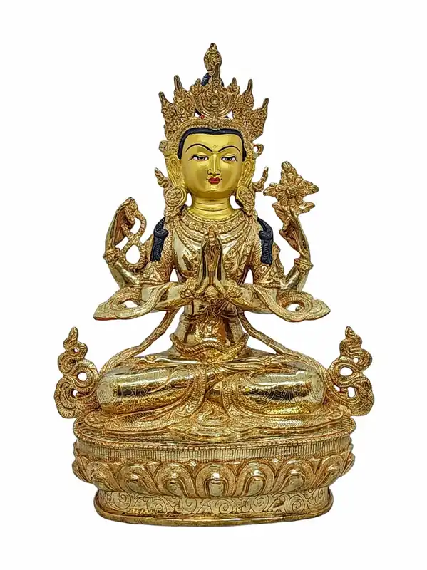 Statue de Chenrezig en cuivre – Embodiment de la Compassion, 32 cm
