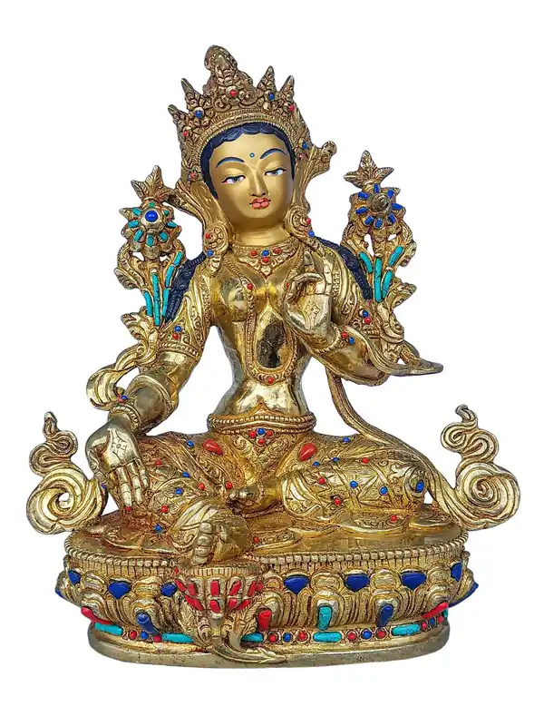 Statue bouddhiste de Samaya Tara avec visage peint