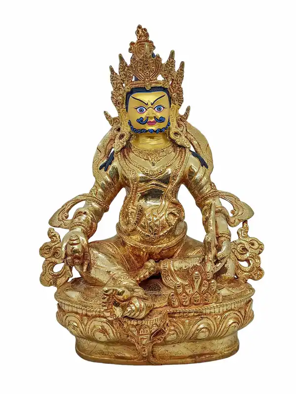 Statue en cuivre de Jambhala jaune avec dorure