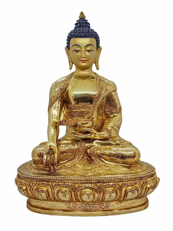 Statue de Bouddha Shakyamuni en cuivre plaqué or