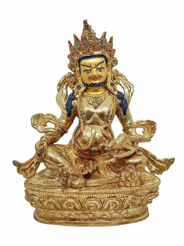 Statue de Jambhala Jaune Plaquée Or – Un Symbole d’Abondance et de Prospérité