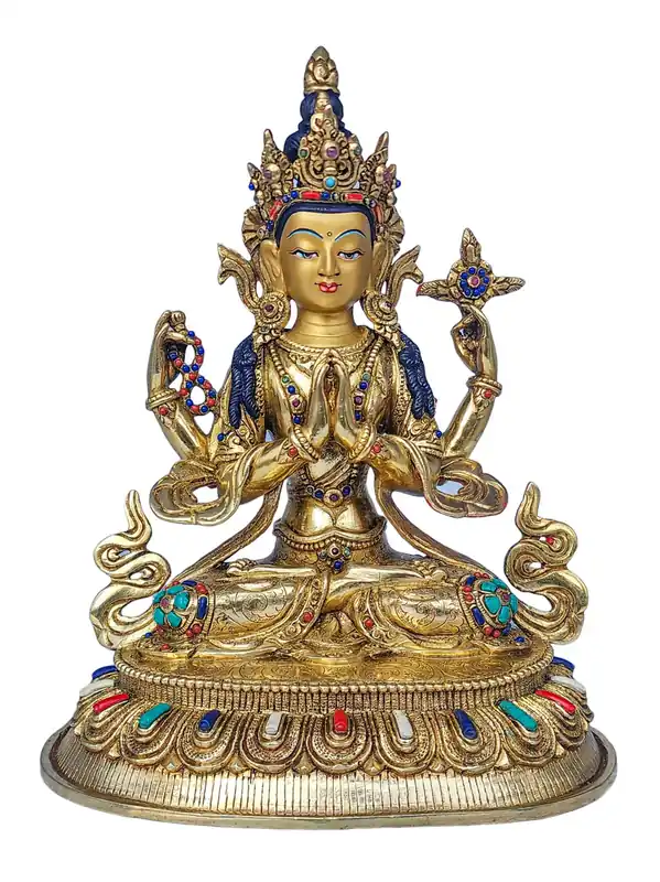 Statue de Chenrezig en cuivre – Compassion et Sagesse
