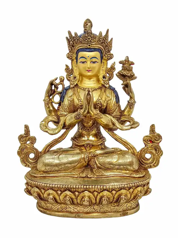 Statue de Chenrezig en cuivre – Émanation de la compassion