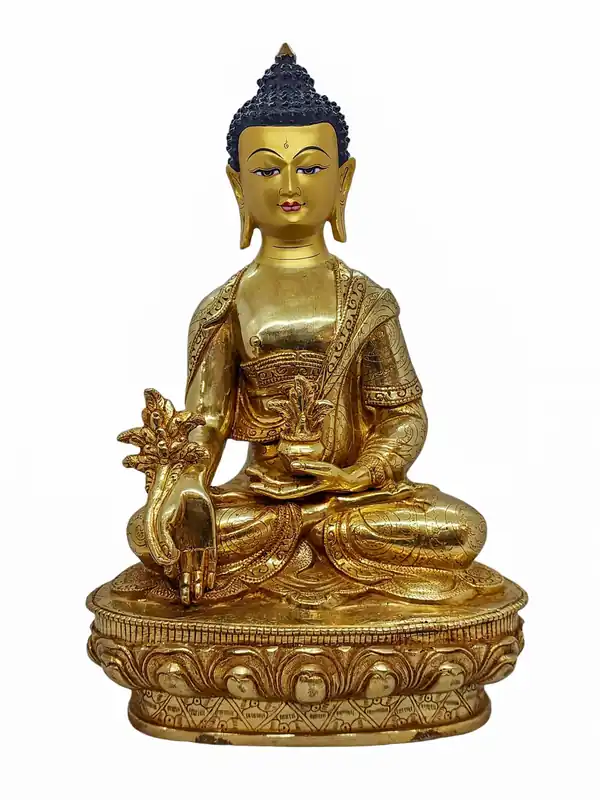 Statue de Bouddha Médecine en cuivre doré – 33 cm