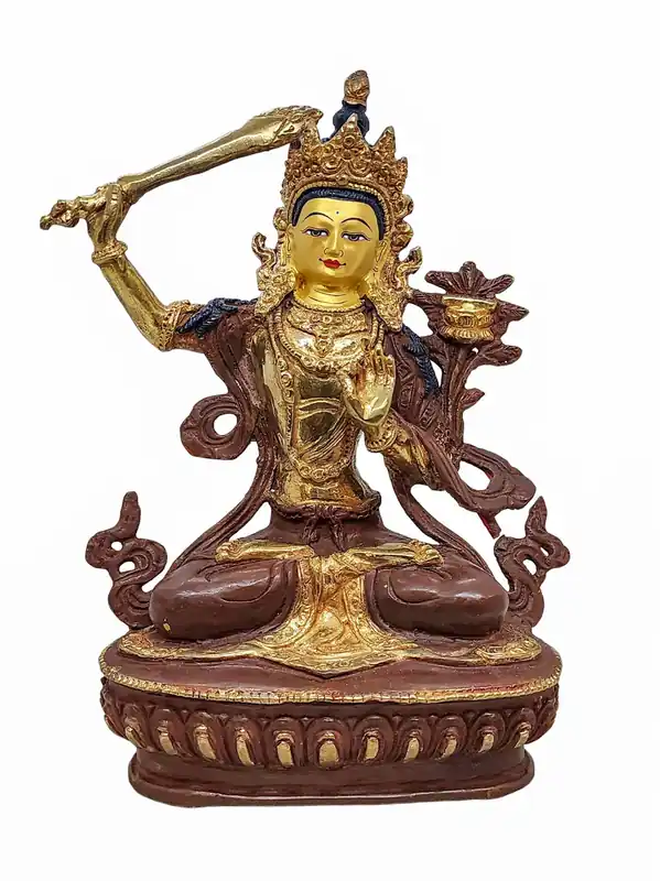 Statue de Bouddha Manjushri avec peinture faciale détaillée