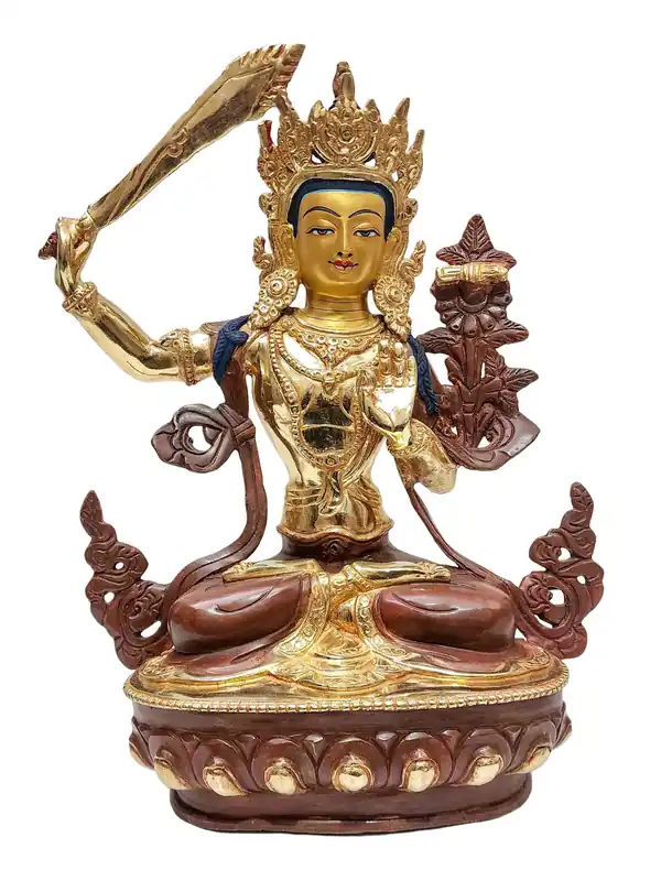 Statue en cuivre de Manjushri avec placage d’or