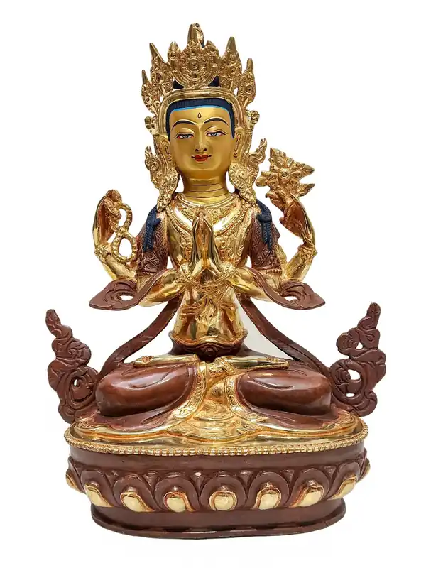 Statue en cuivre de Chenrezig avec dorure