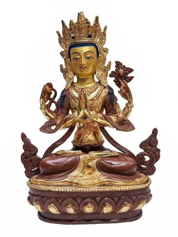 Statue en cuivre de Chenrezig avec plaquage en or