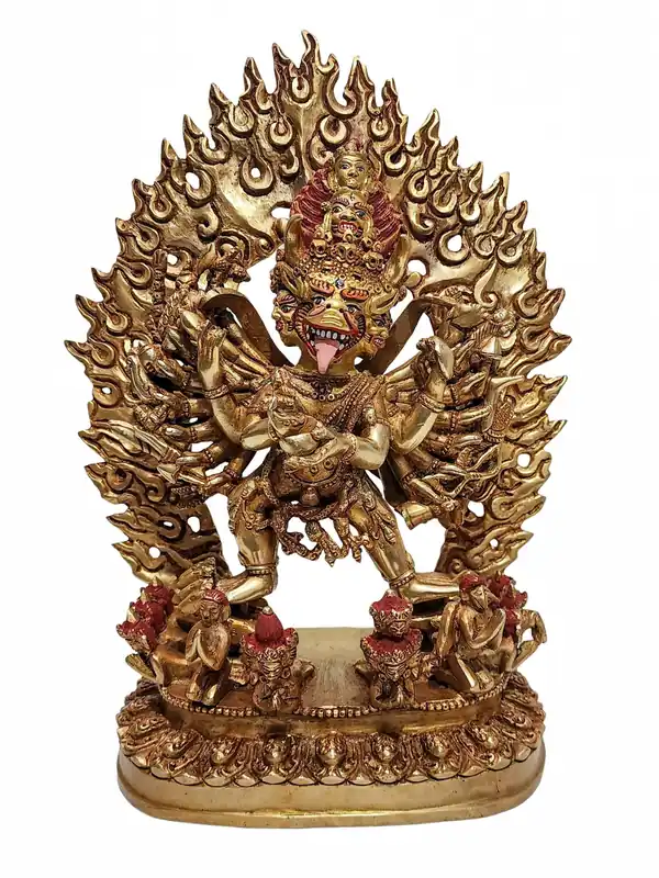 Statue en cuivre plaquée or de Yamantaka Vajrabhairava