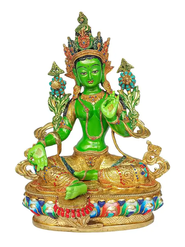 Statue en cuivre de Tara Verte avec des détails en or