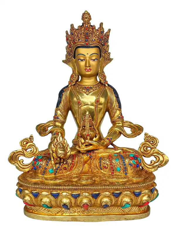 Statue en cuivre d’Amitayus de la Longévité – Artisanat népalais fait main