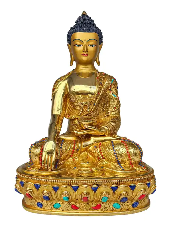 Statue en cuivre de Shakyamuni Bouddha avec un visage en or