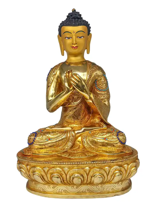 Statue de Bouddha Vairochana en cuivre avec placage en or