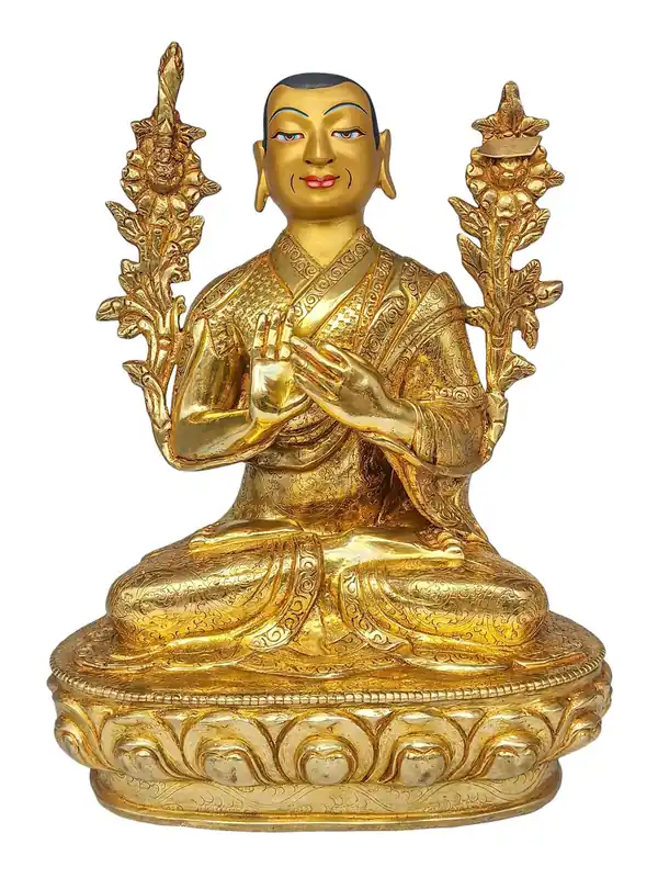 Statue de Tsongkhapa en cuivre avec finition en or