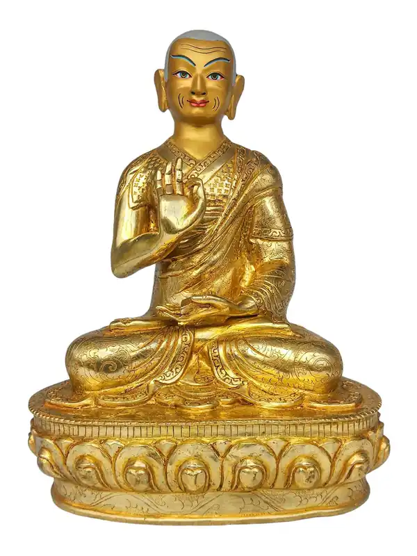 Élégante statue en cuivre de Tsongkhapa avec un visage doré