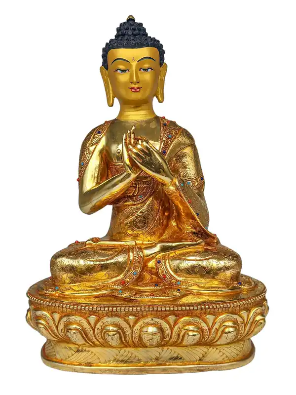 Statue en cuivre de Bouddha Vairochana avec des détails en or
