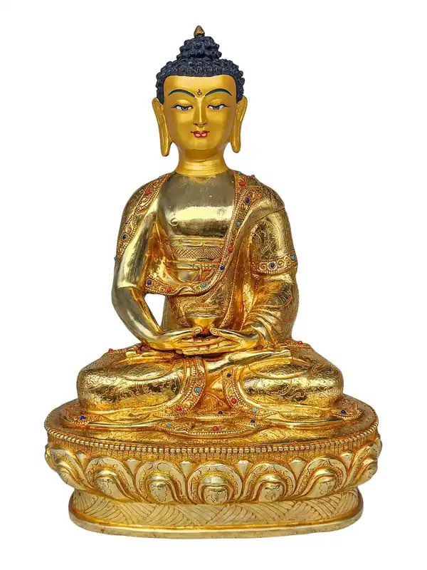 Statue en cuivre du Bouddha Amitabha avec un visage peint
