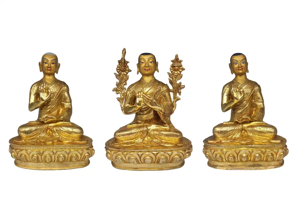 Statue en cuivre de Tsongkhapa – Incarnation de la sagesse et de la compassion avec finition en or