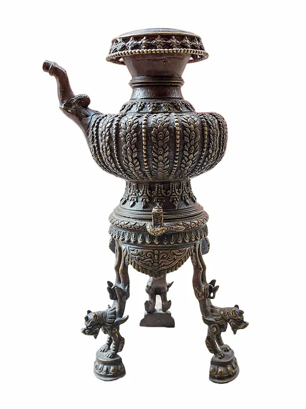 Véritable antique en bronze, vaisseau d’offrande d’eau Karuwa