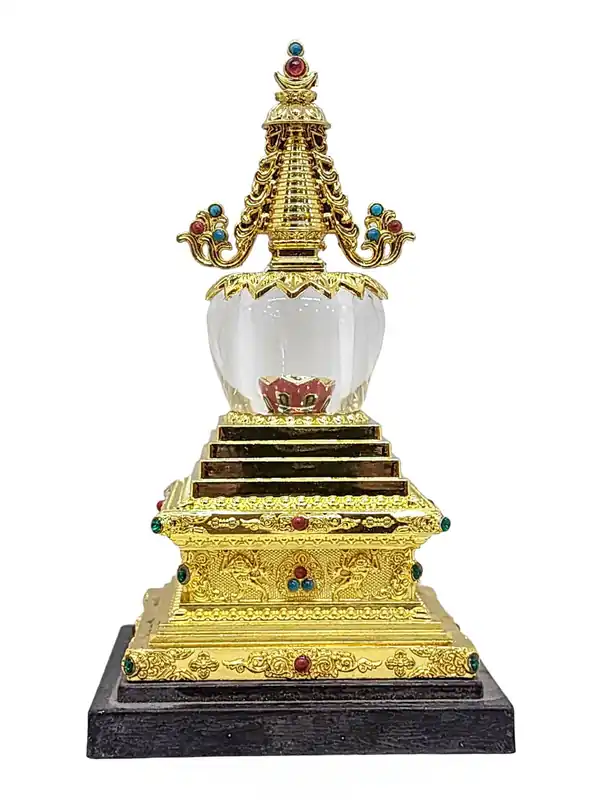 Sculpture de Stupa Faite à la Main en Alliage Métallique Unique