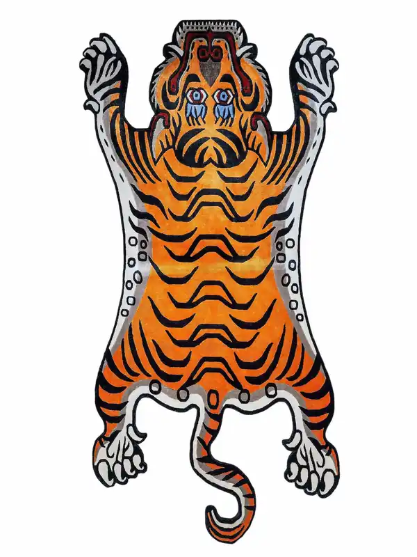 Tapis en soie avec design de tigre du Népal
