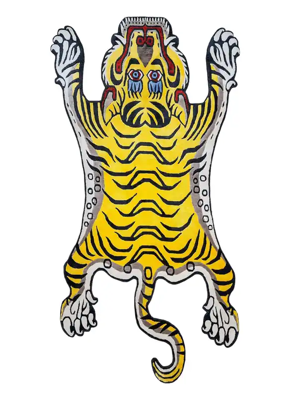 Tapis en soie à motif de tigre, tissé à la main au Népal
