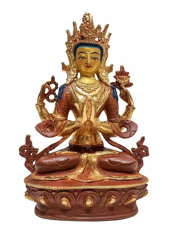 Statue en cuivre de Chenrezig avec finition dorée