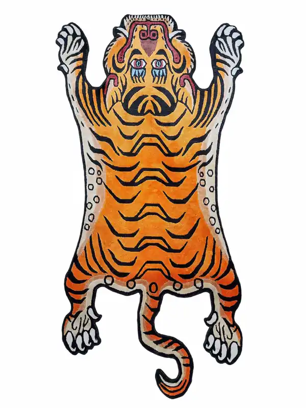 Tapis en soie à motif de tigre du Népal