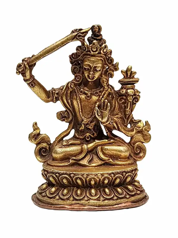 Statue de Bouddha Manjushri mini en finition chocolat oxydée