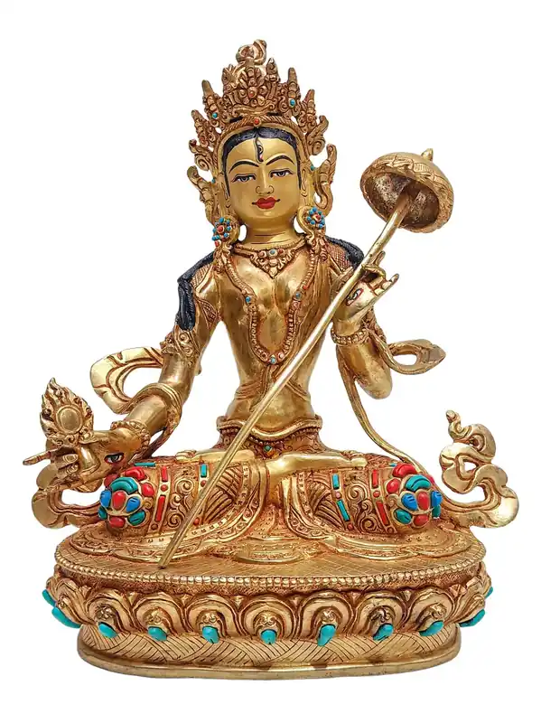 Statue de Tara Sitatapatra en cuivre plaqué or