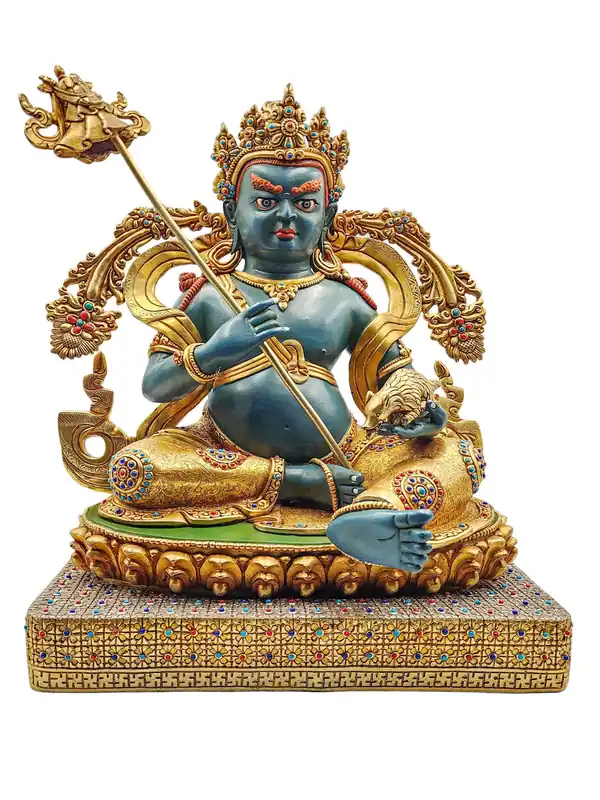 Statue de Jambhala Singha Kuber partiellement plaquée or