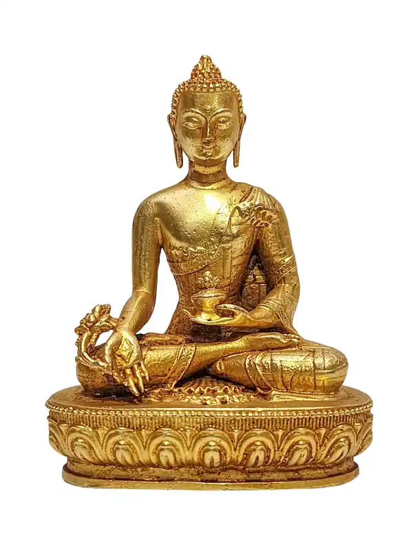 Statue miniature du Bouddha de la Médecine en cuivre plaqué or