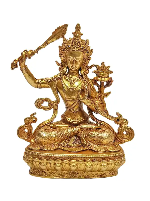 Miniature statue de Manjushri plaqué or
