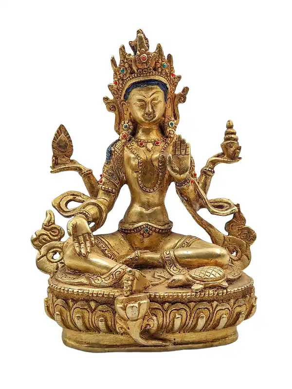 Statue en cuivre plaqué or de Lakshmi