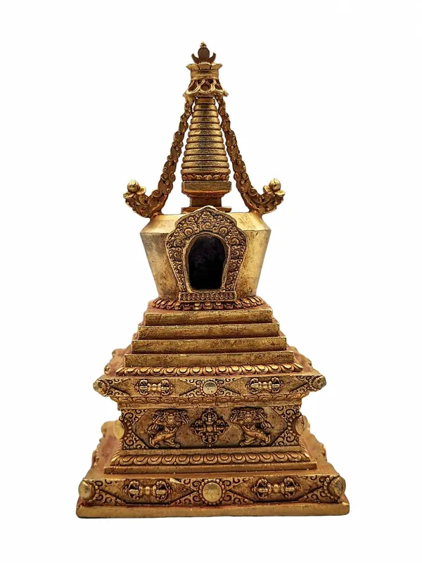 Chorten en cuivre plaqué or