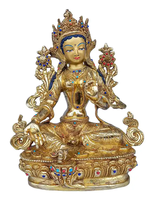 Statue bouddhique de Tara verte avec finition en pierre