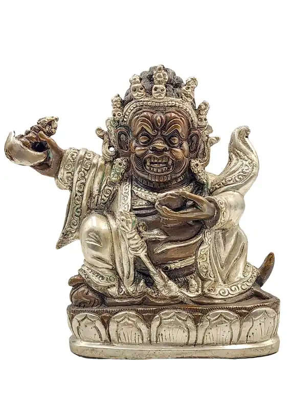 Statue en cuivre du Kaju Mahakala avec manteau noir