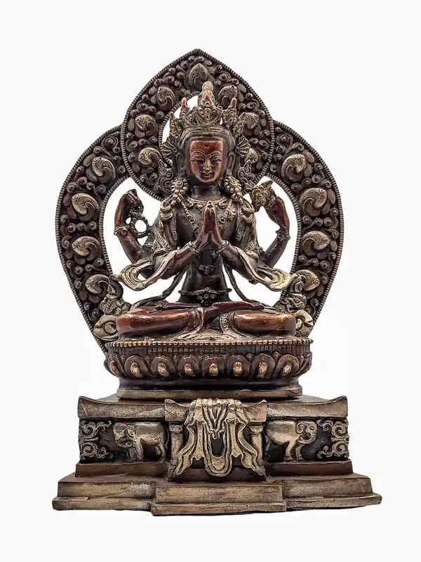 Statue de Chenrezig – Cuivre avec finition oxydée