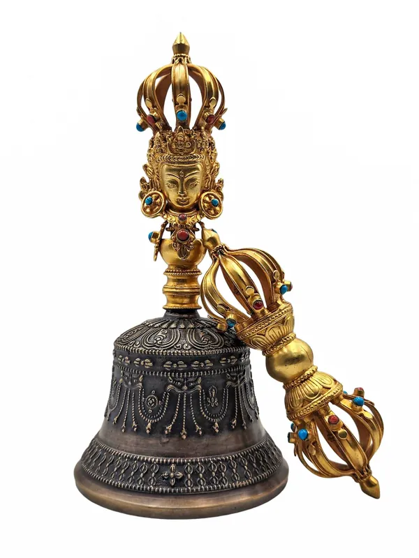 Cloche en cuivre et dorje vajra plaqué or