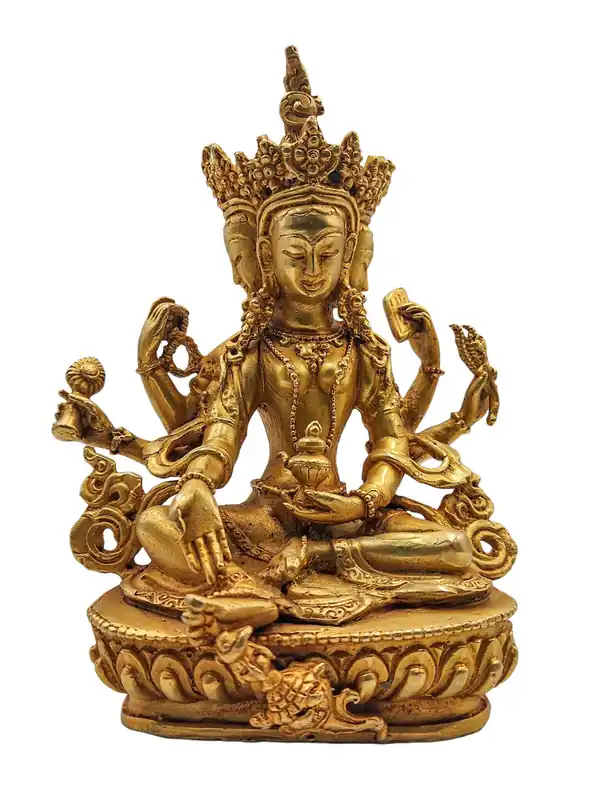 Statue de Vasudhara en cuivre fait main – L’incarnation de l’abondance et de la prospérité