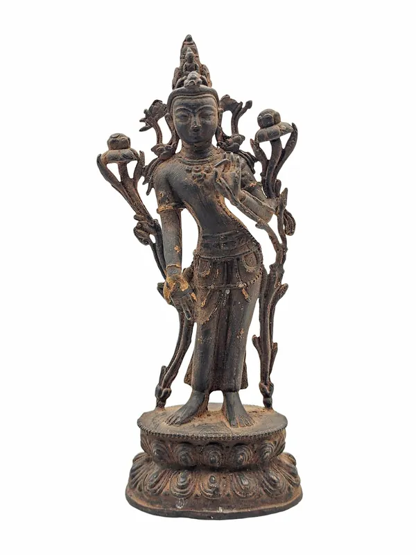 Statue en cuivre de Padmapani Lokeshvara à finition ancienne – Incarnation de la compassion et de la sagesse