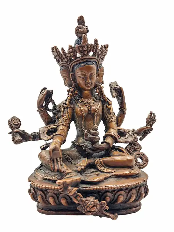 Statue de Vasudhara en cuivre avec finition chocolat