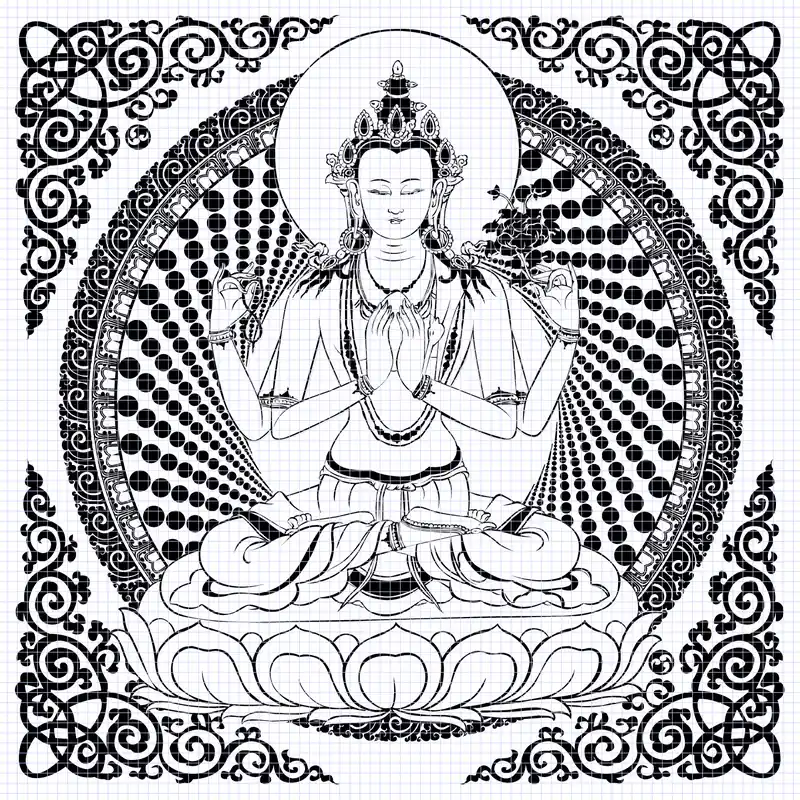 Dessin de Mandala de Chenrezig