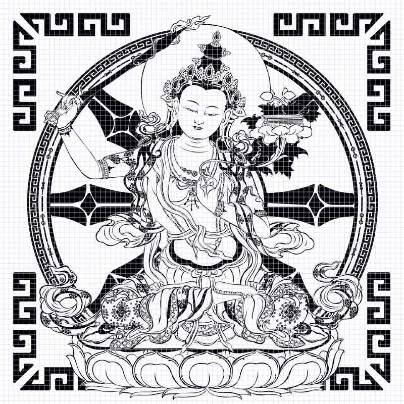 Mandala de Manjushri avec Dessin de Nœud