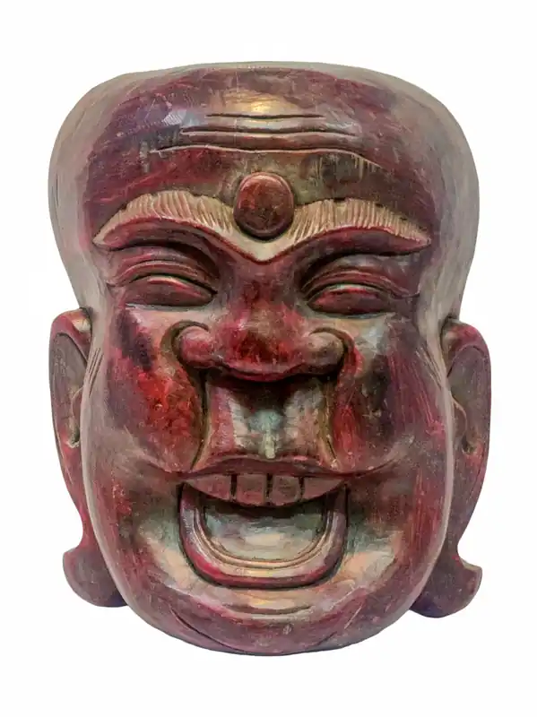 Masque en bois mural du Bouddha rieur