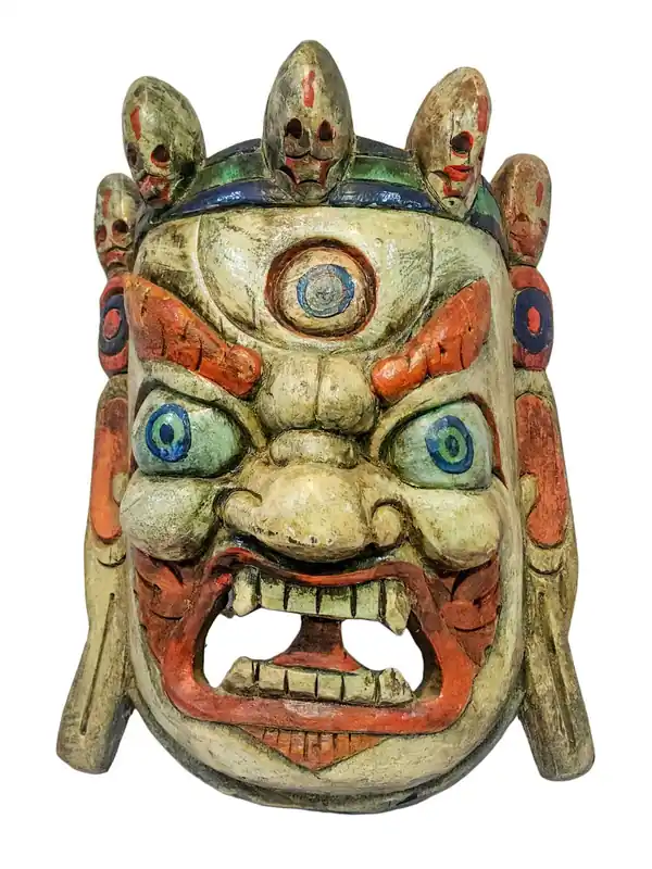 Masque mural en bois de peuplier Bhairab