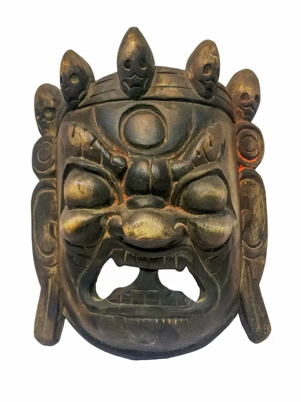 Masque en Bois Bhairab – Suspension Murale en Bois de Peuplier