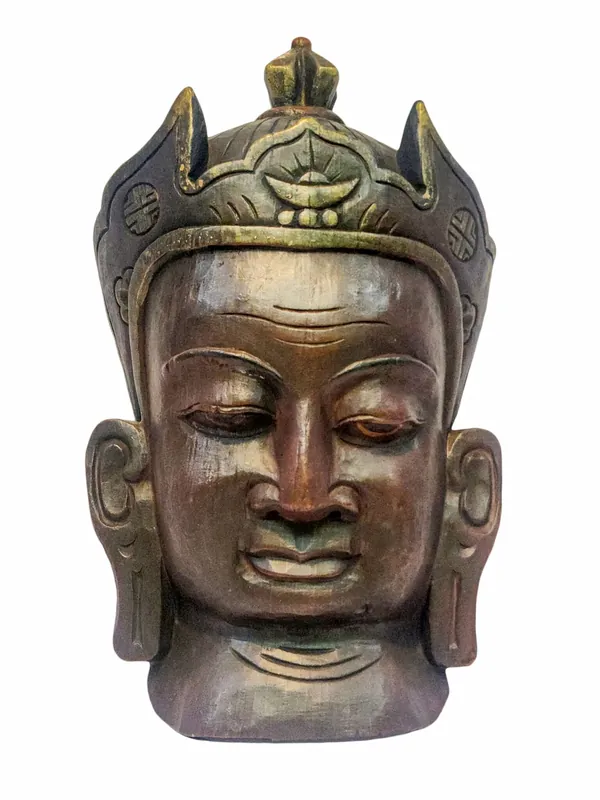 Masque en bois de Padmasambhava en bois de peuplier